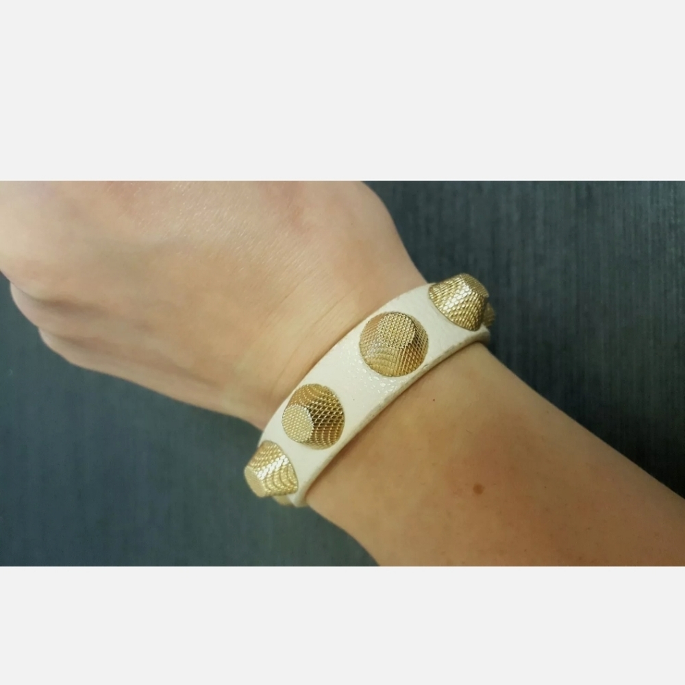 Nude / Beige Giant Gold-tone Stud Bracelet 7-8"